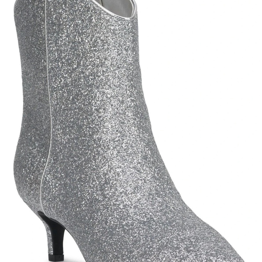 On 34th Aatira Tulip Booties Silver Glitter 10M Pointed Toe Kitten Heel MSRP$99